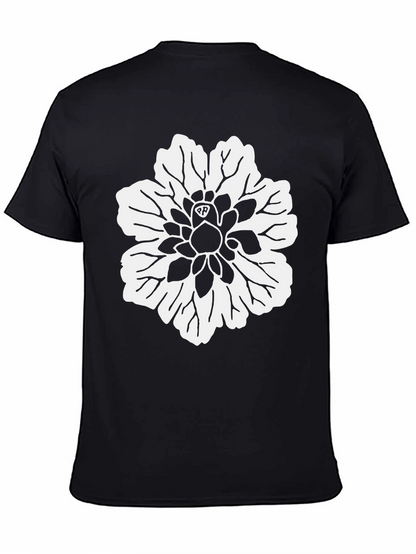 Black T-Shirt with White Flower Design