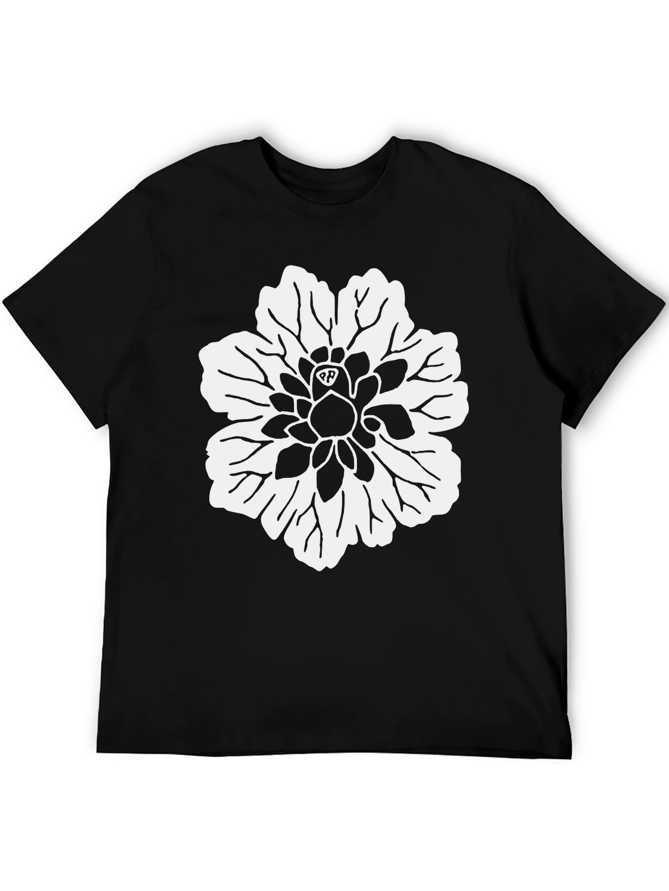 Black T-Shirt with White Flower Design