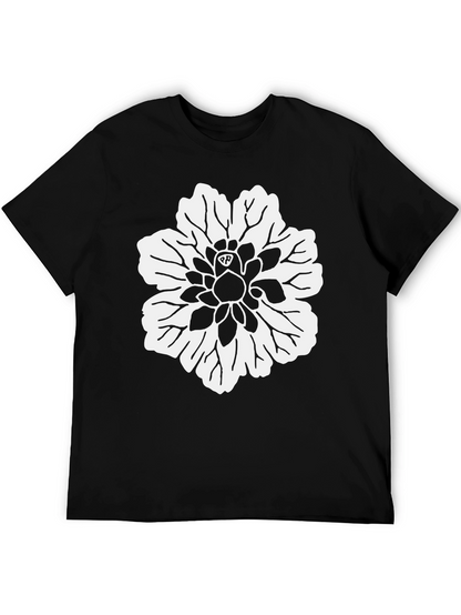 Black T-Shirt with White Flower Design
