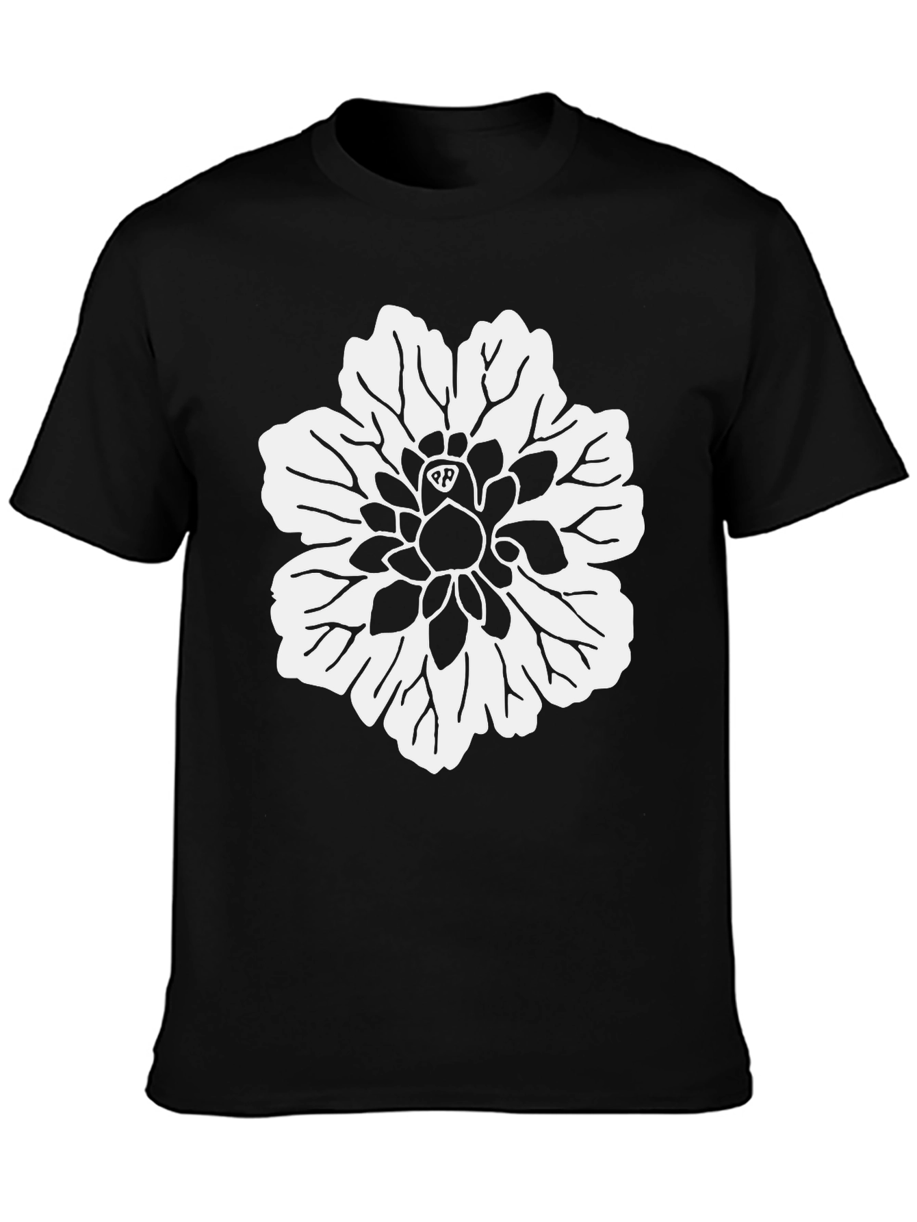 Black T-Shirt with White Flower Design