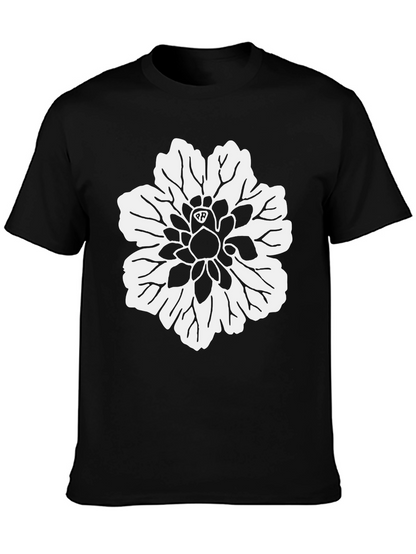 Black T-Shirt with White Flower Design