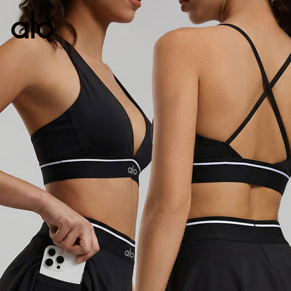 ALO Yoga Bare-Skin Feel Open-Back Tight Yoga Bra, Versatile Casual Fitness Sports Underwear