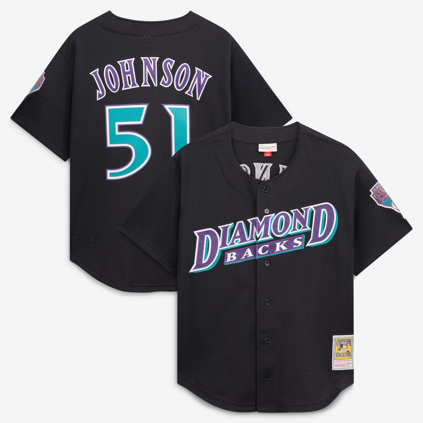 Randy Johnson Arizona Diamondbacks Mitchell &amp;amp; Ness Cooperstown Collection Mesh Batting Practice Button-Up Jersey - Black