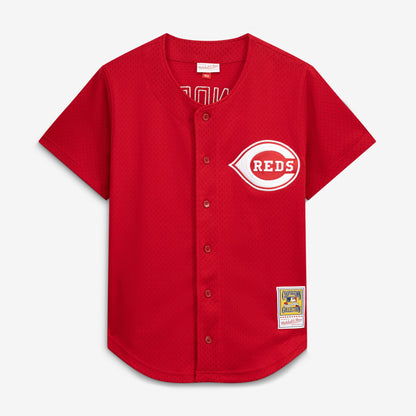 Deion Sanders Cincinnati Reds Mitchell &amp;amp; Ness Cooperstown Mesh Batting Practice Button-Up Jersey - Red