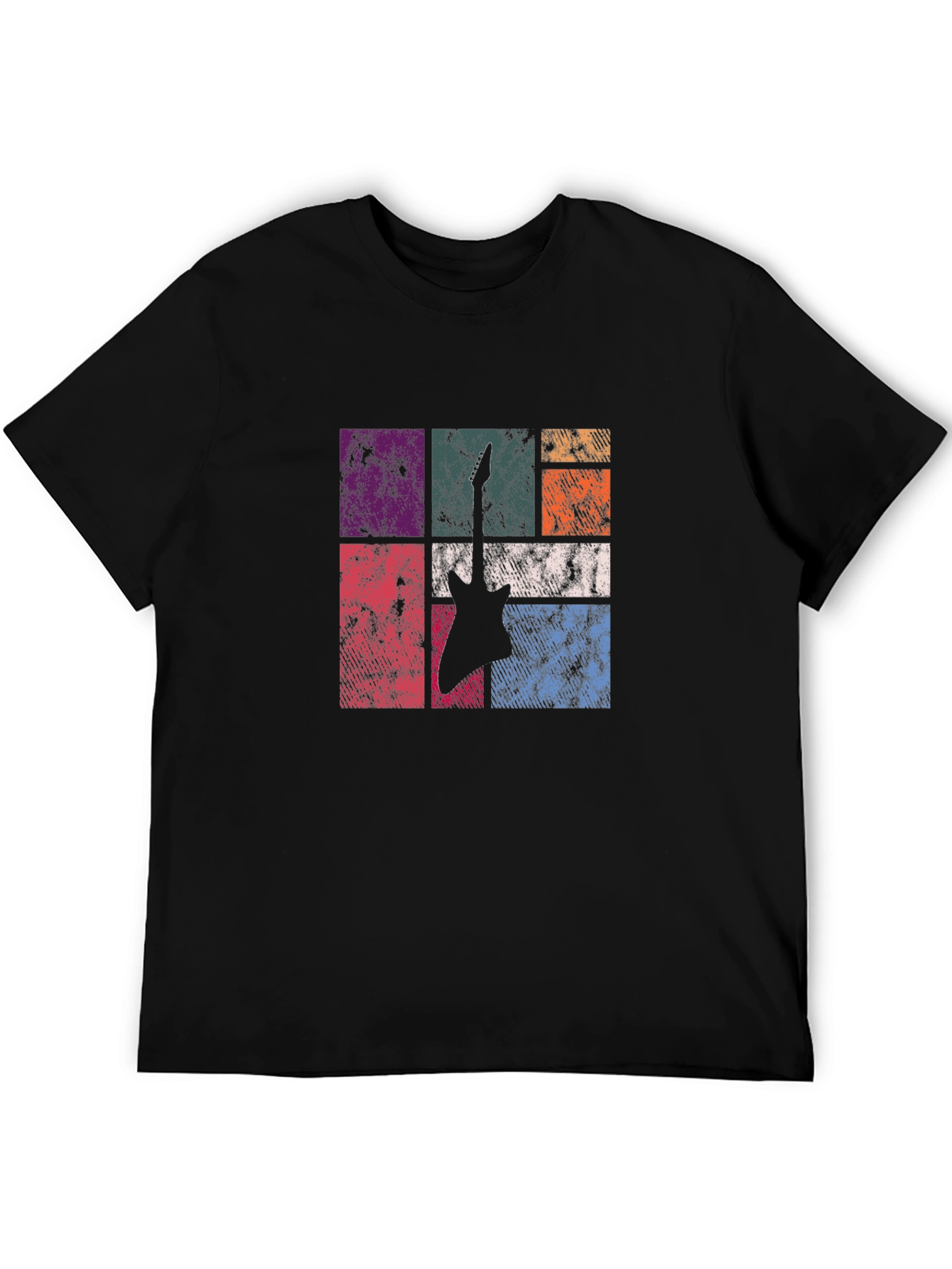 Retro Guitar Graphic Tee - Black Cotton T-Shirt