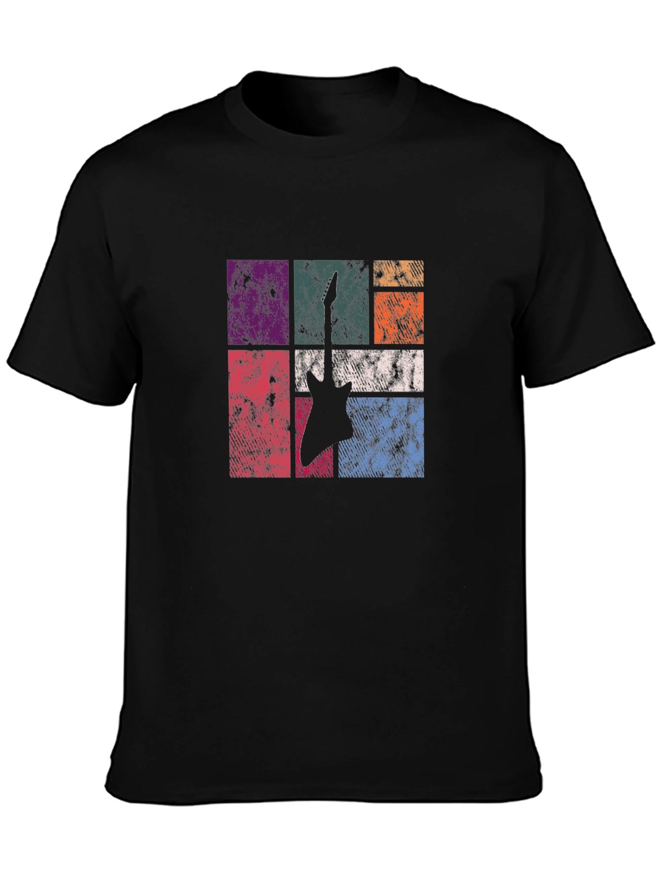Retro Guitar Graphic Tee - Black Cotton T-Shirt
