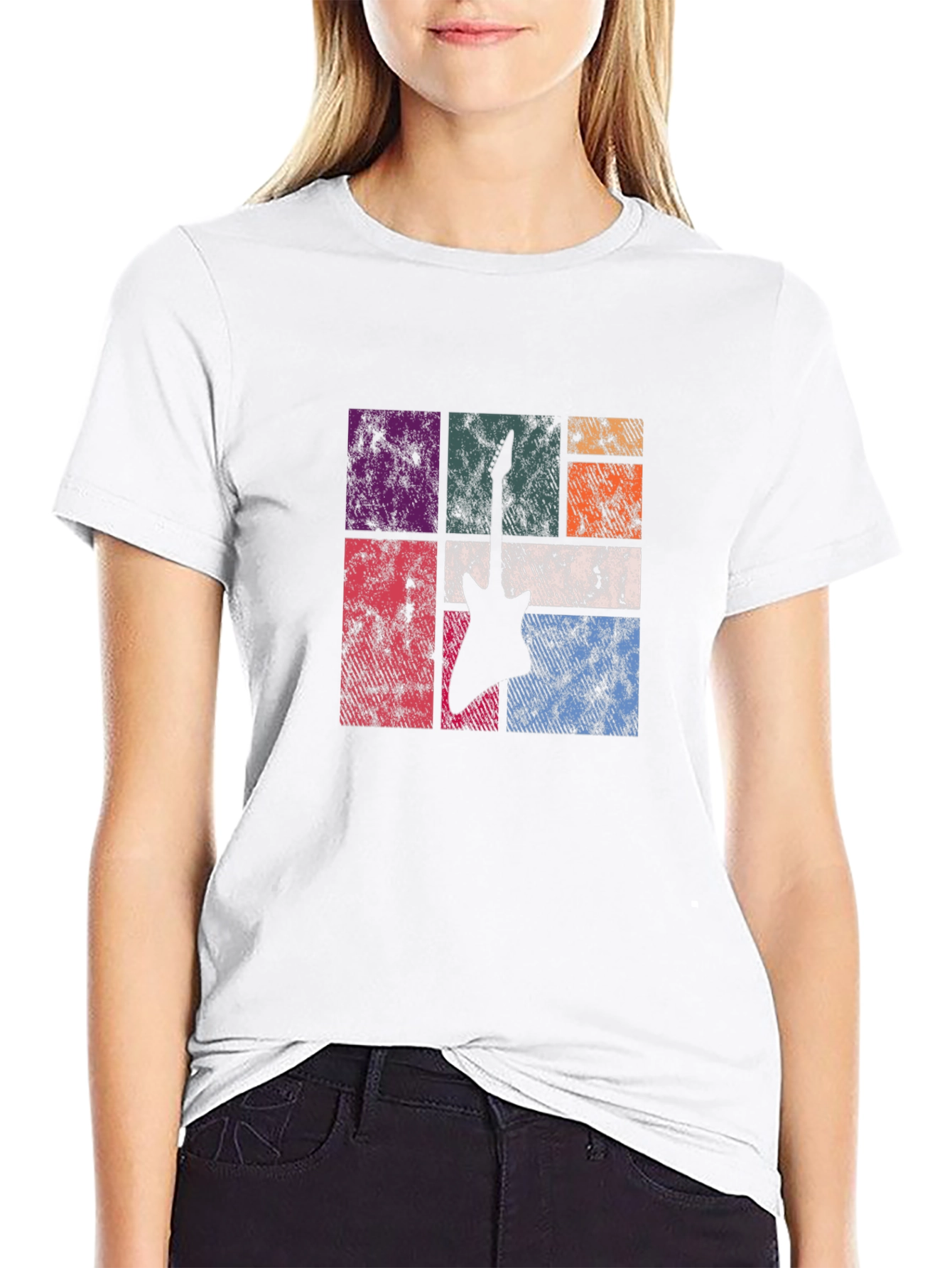 Retro Guitar Graphic Tee - Black Cotton T-Shirt