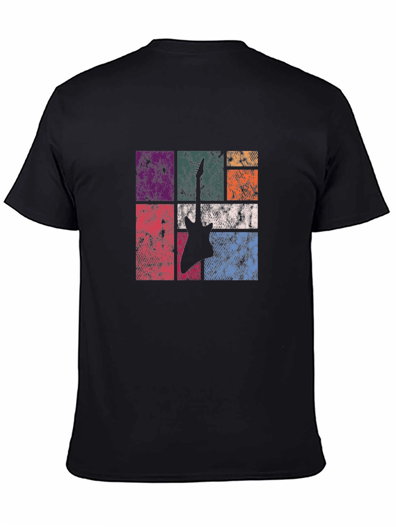 Retro Guitar Graphic Tee - Black Cotton T-Shirt