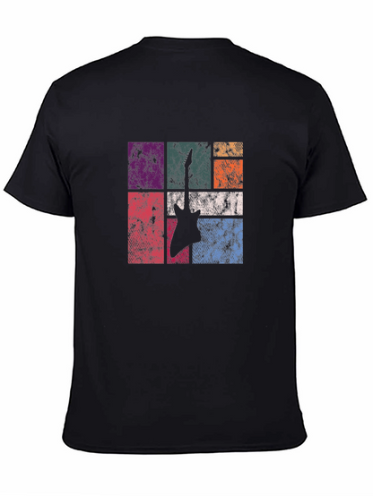 Retro Guitar Graphic Tee - Black Cotton T-Shirt