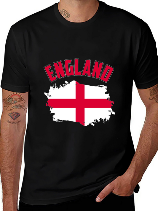 England Flag T-Shirt - Mens Black Cotton Tee
