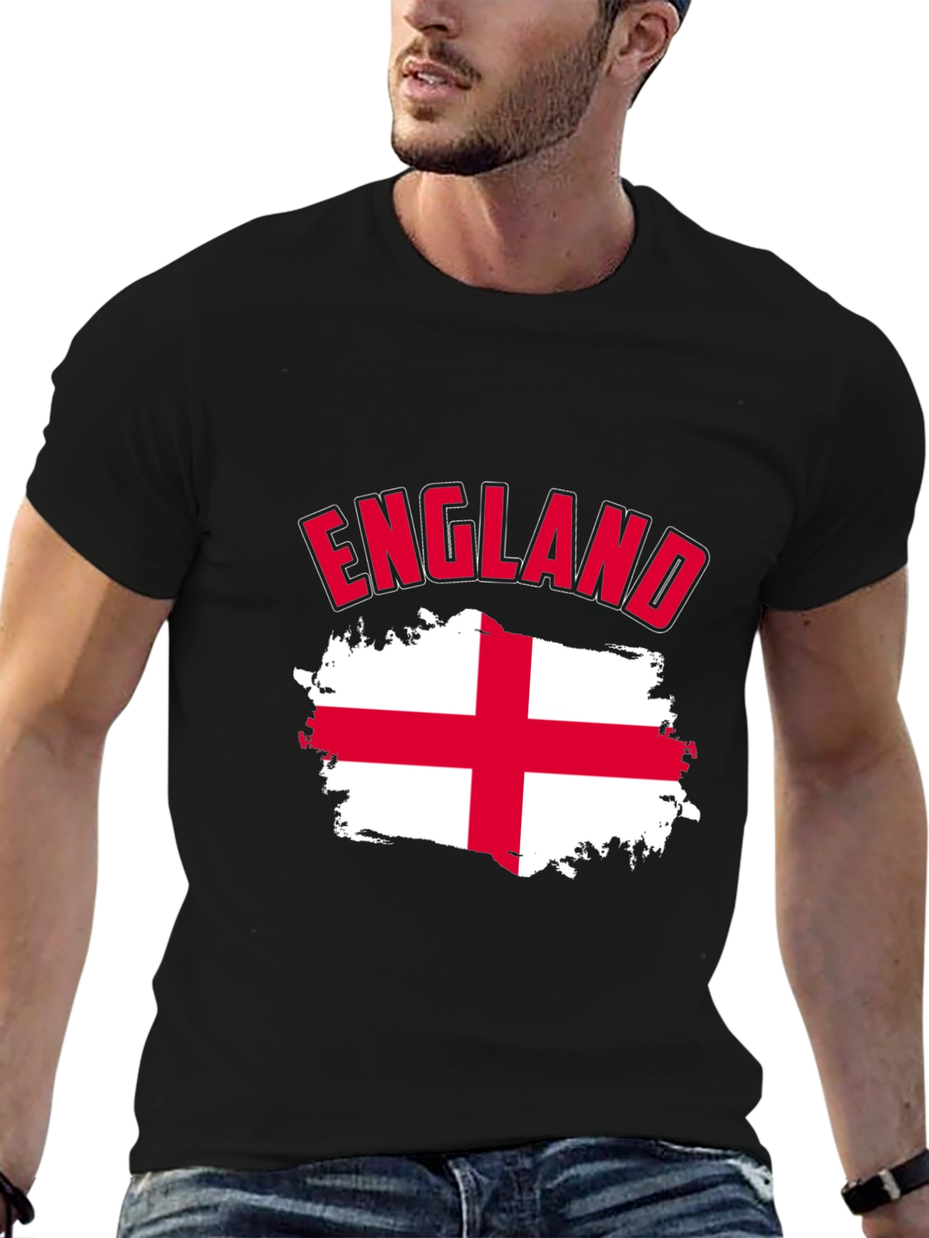 England Flag T-Shirt - Mens Black Cotton Tee
