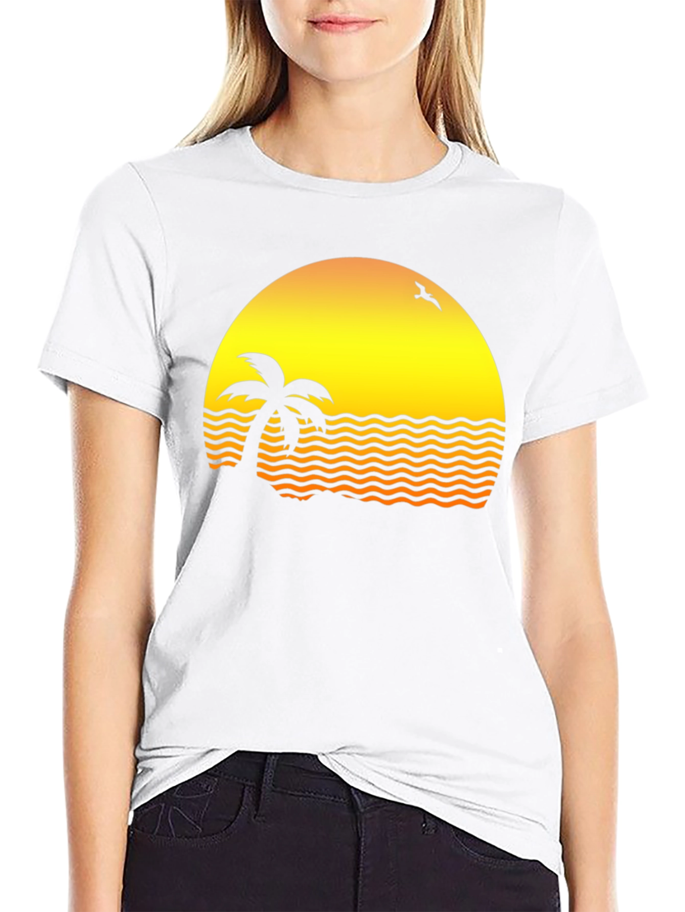 Sunset Palm Tee - Retro Beach Vibe
