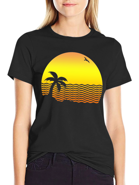 Sunset Palm Tee - Retro Beach Vibe