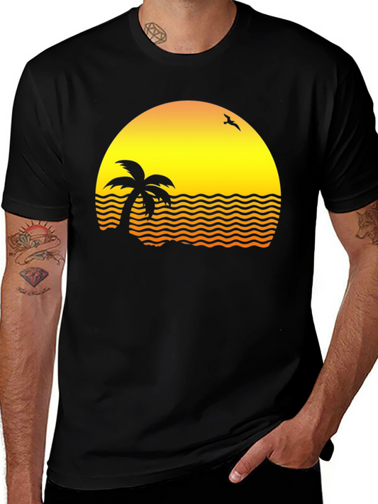 Sunset Palm Tee - Retro Beach Vibe