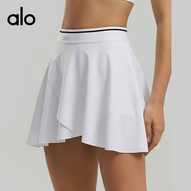 Alo Yoga Color-block Quick-dry Sports Skirt, 2-in-1 Fake Two-piece Tennis Skirt for Running Fitness Yoga
