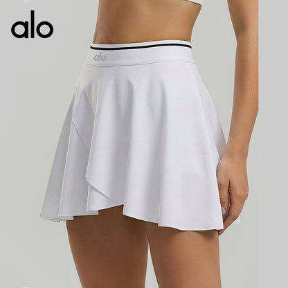 Alo Yoga Color-block Quick-dry Sports Skirt, 2-in-1 Fake Two-piece Tennis Skirt for Running Fitness Yoga