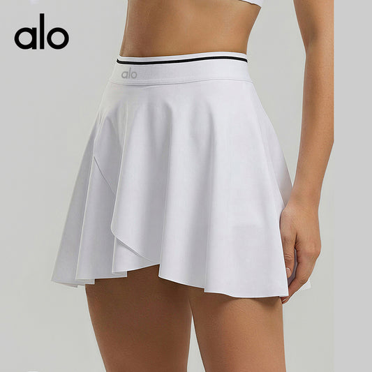 Alo Yoga Color-block Quick-dry Sports Skirt, 2-in-1 Fake Two-piece Tennis Skirt for Running Fitness Yoga