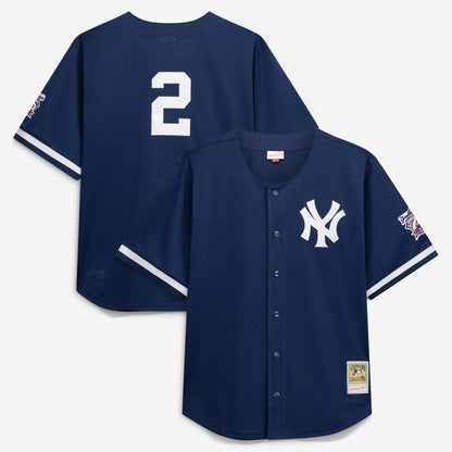 Derek Jeter New York Yankees Mitchell &amp;amp; Ness Cooperstown Collection Mesh Batting Practice Button-Up Jersey - Navy