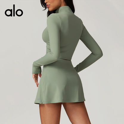 Alo Yoga Casual Long Sleeve Yoga Outfit, High Support Quick-Dry Fitness T-Shirt Set