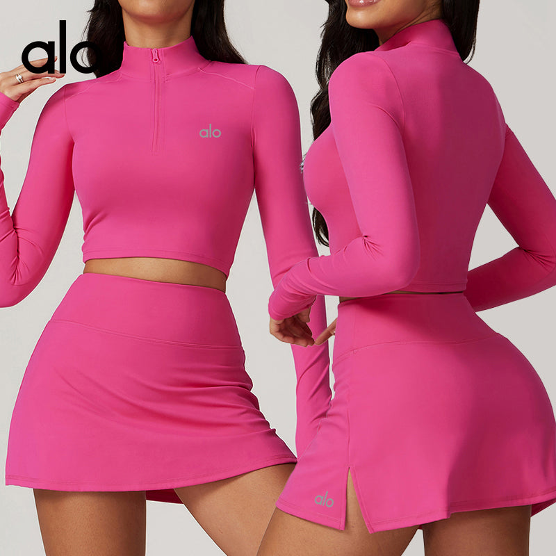 Alo Yoga Casual Long Sleeve Yoga Outfit, High Support Quick-Dry Fitness T-Shirt Set