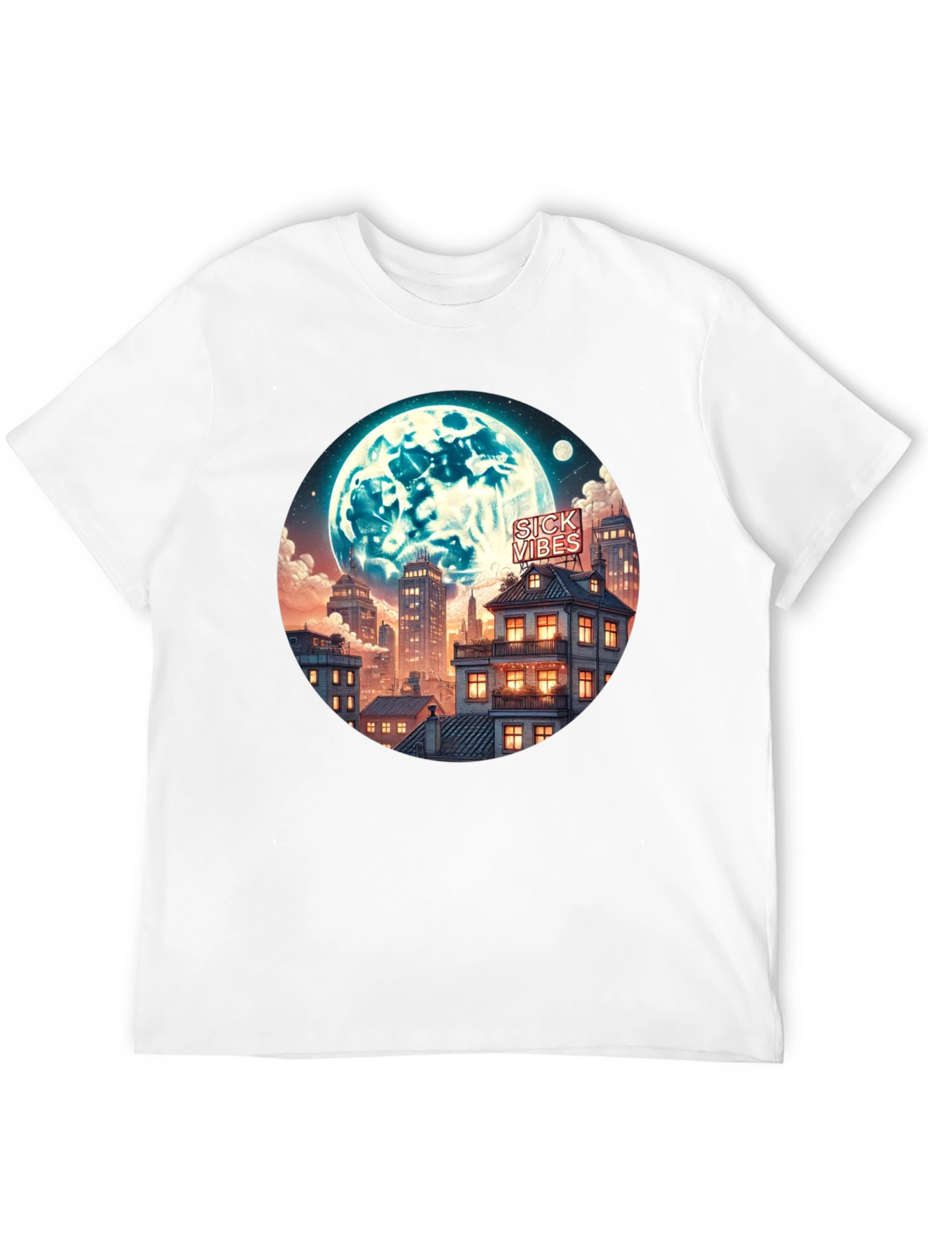 Sick Vibes Cityscape Moon Graphic Tee
