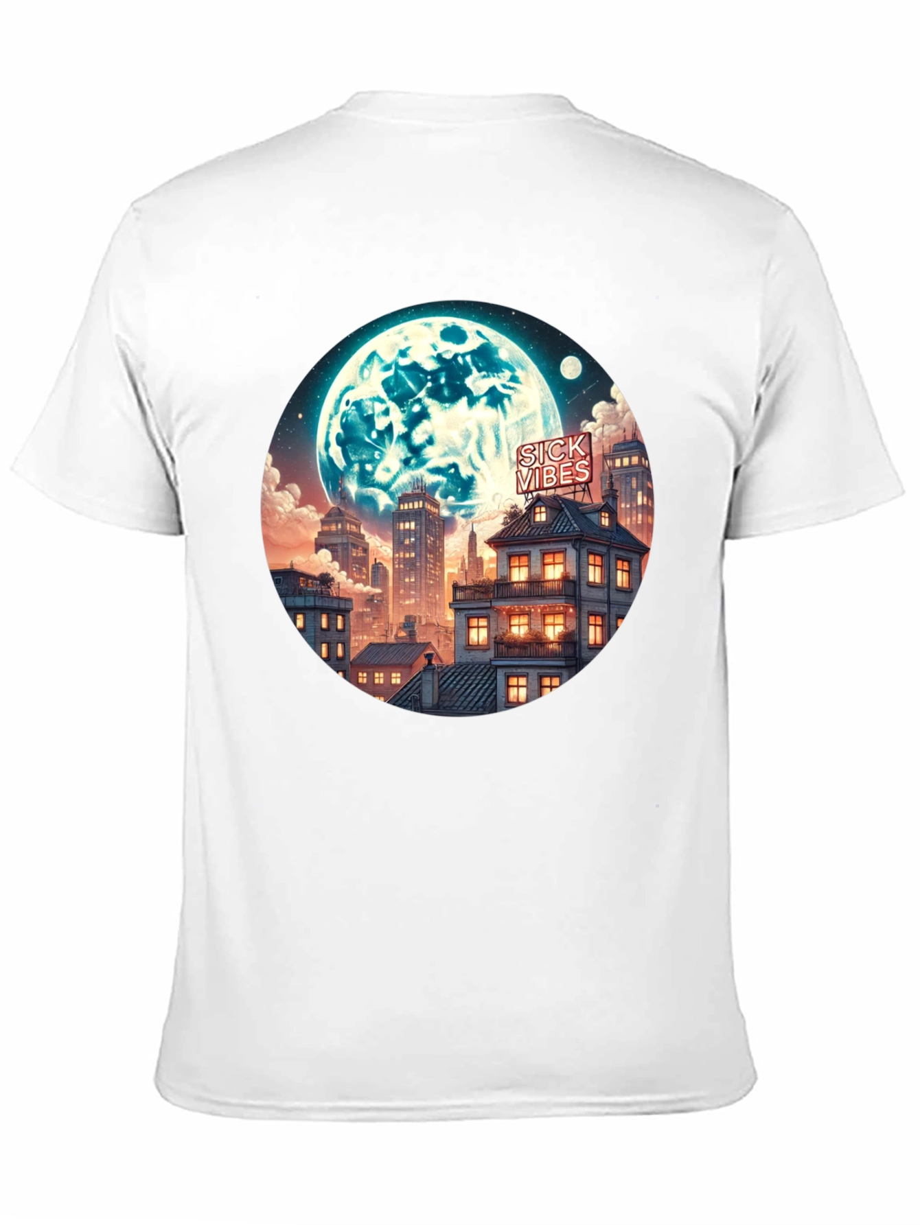 Sick Vibes Cityscape Moon Graphic Tee