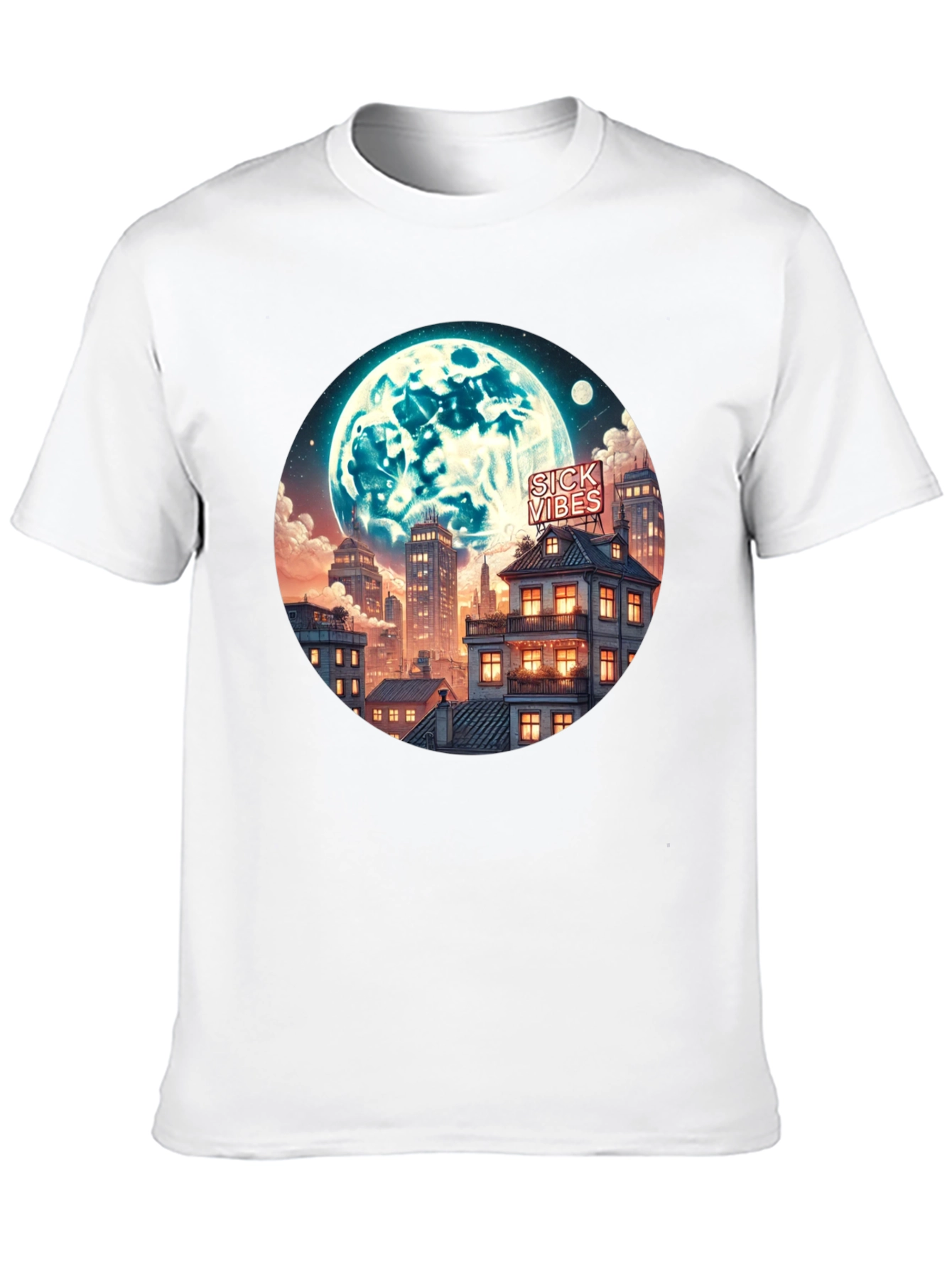 Sick Vibes Cityscape Moon Graphic Tee