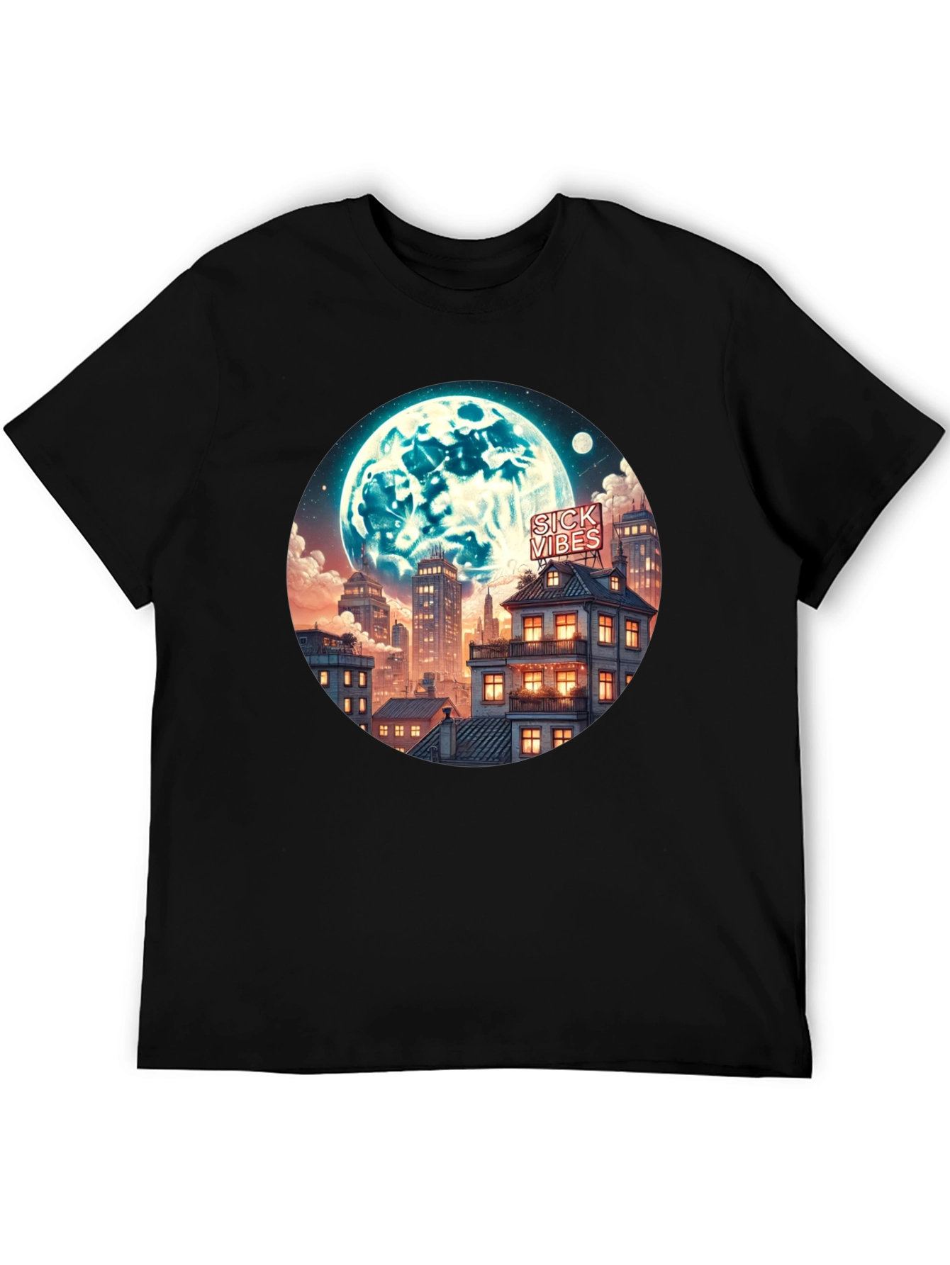 Sick Vibes Cityscape Moon Graphic Tee