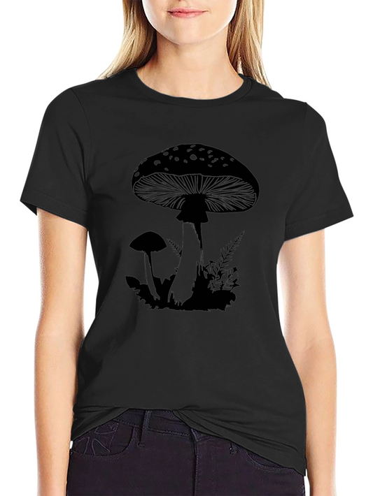 Mushroom Graphic T-Shirt - Black Casual Tee