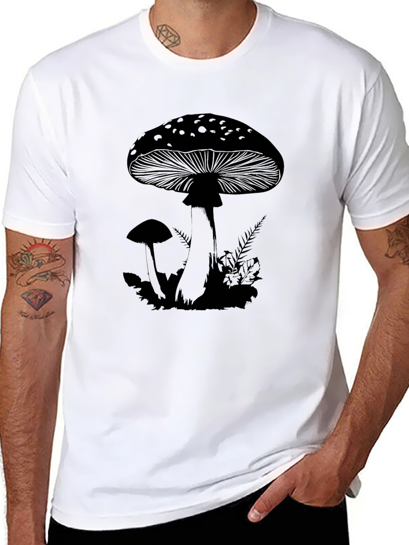 Mushroom Graphic T-Shirt - Black Casual Tee