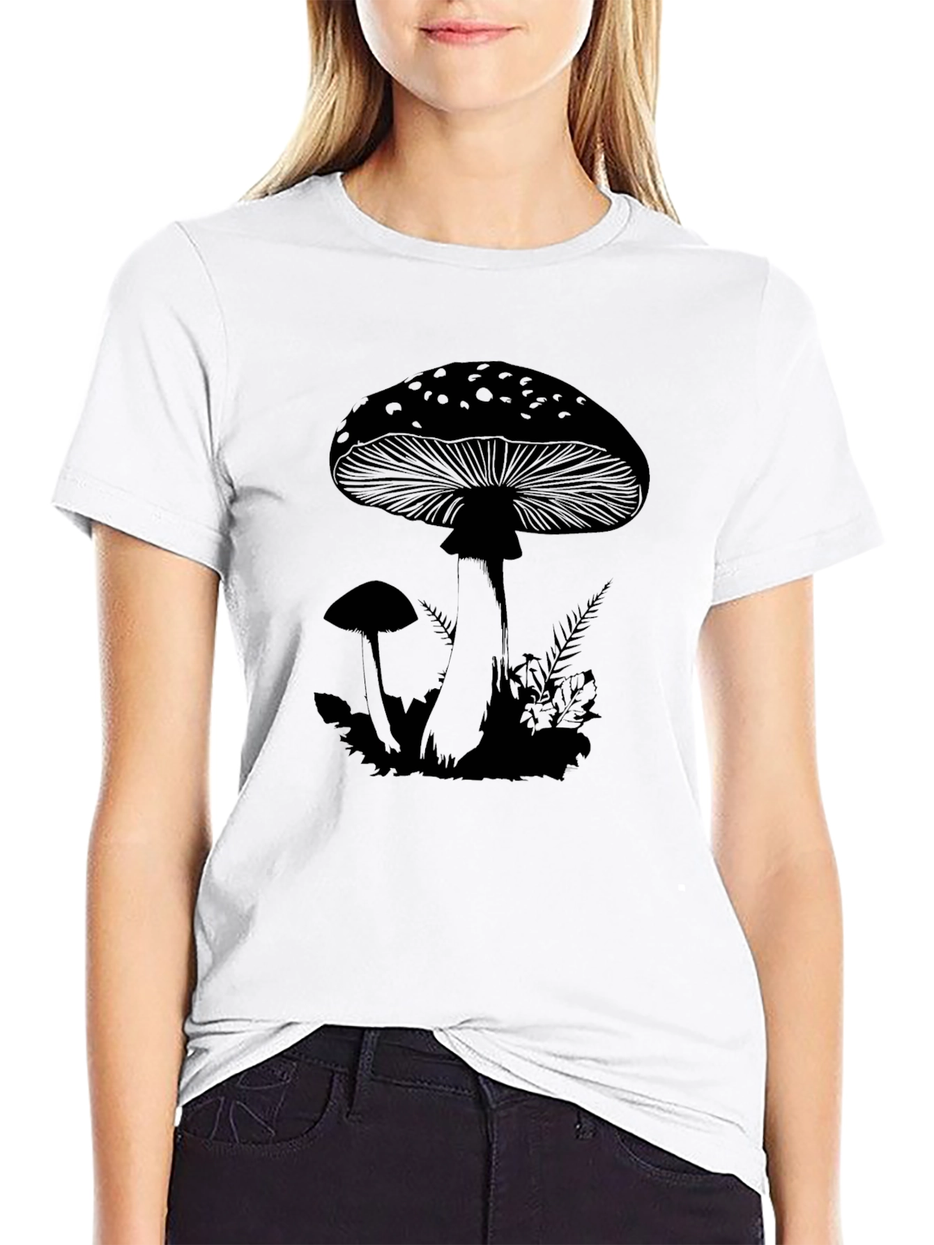 Mushroom Graphic T-Shirt - Black Casual Tee