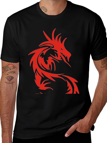 Mens Black T-Shirt with Red Dragon Design