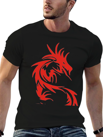 Mens Black T-Shirt with Red Dragon Design