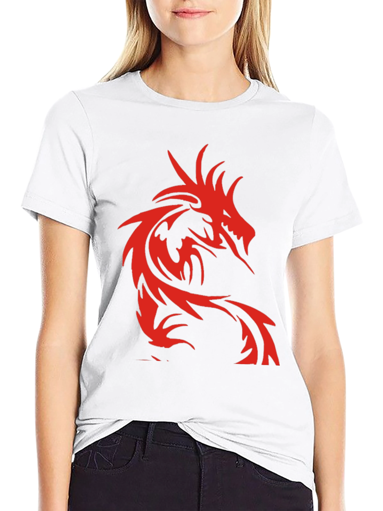 Mens Black T-Shirt with Red Dragon Design