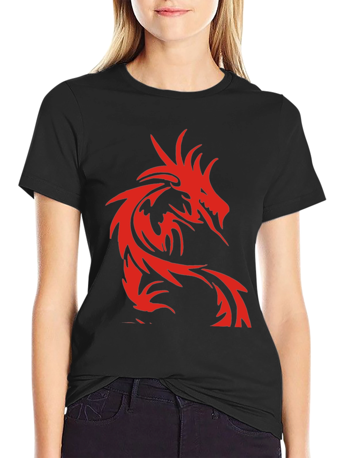 Mens Black T-Shirt with Red Dragon Design