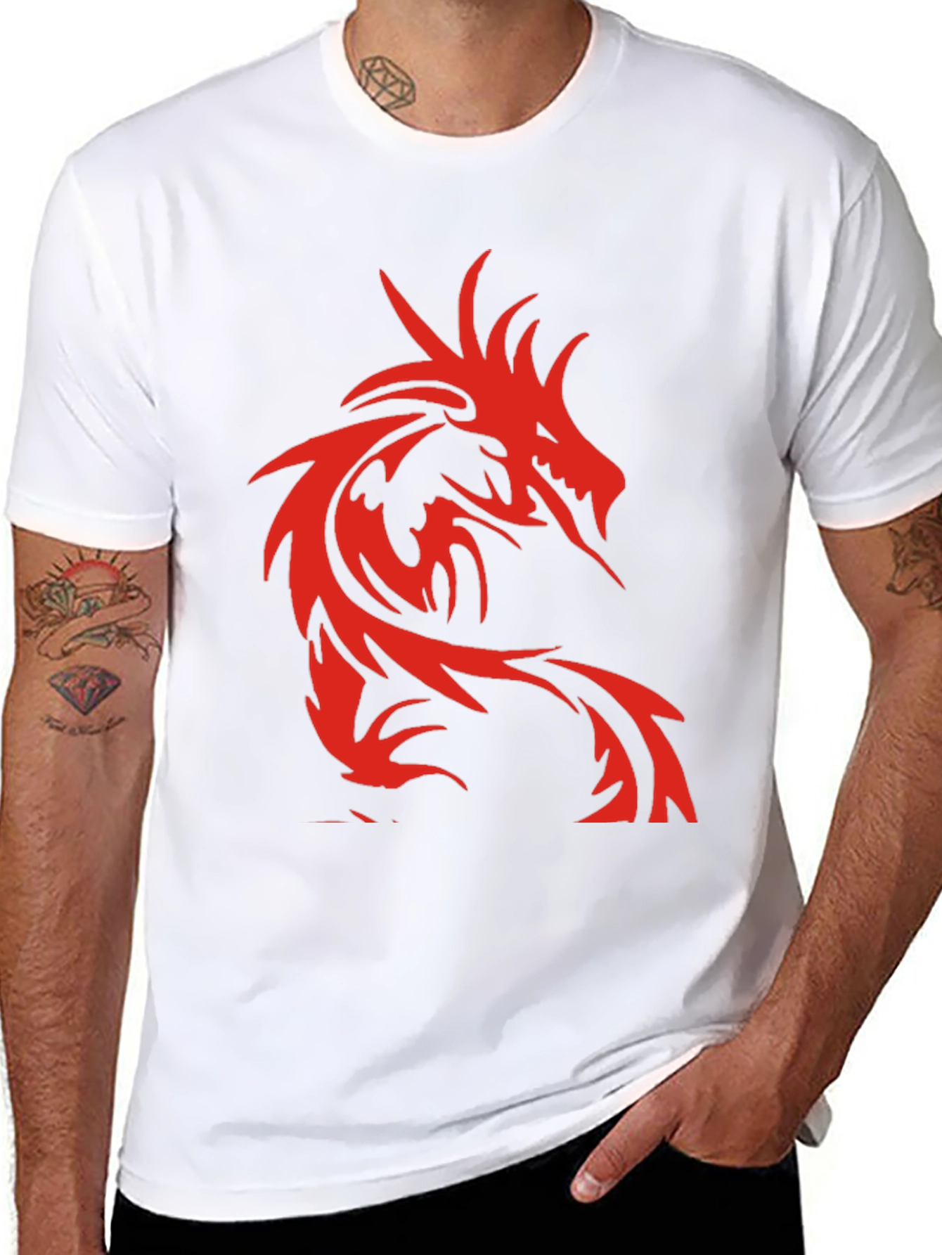 Mens Black T-Shirt with Red Dragon Design