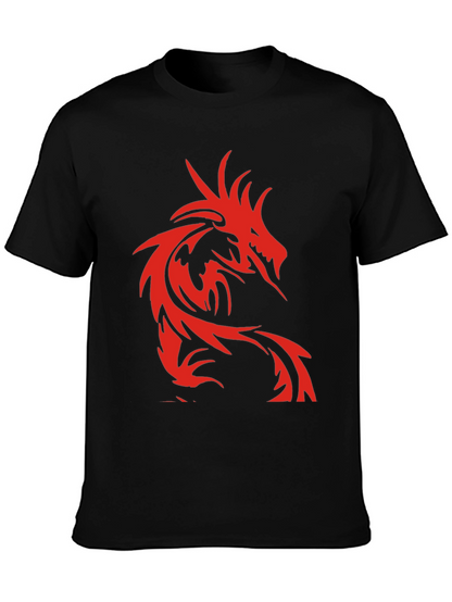 Mens Black T-Shirt with Red Dragon Design