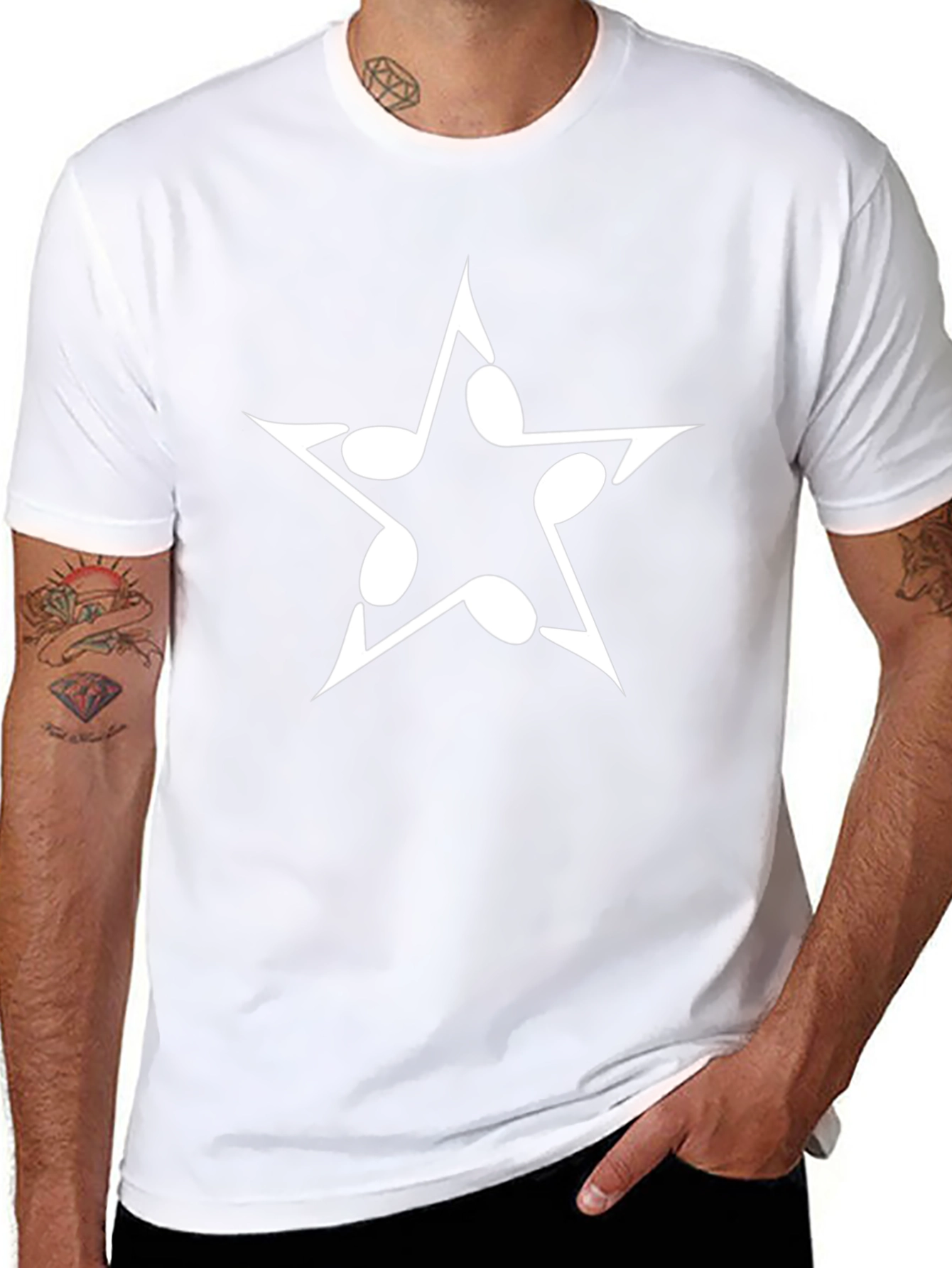 Musical Note Star Graphic Tee - Black