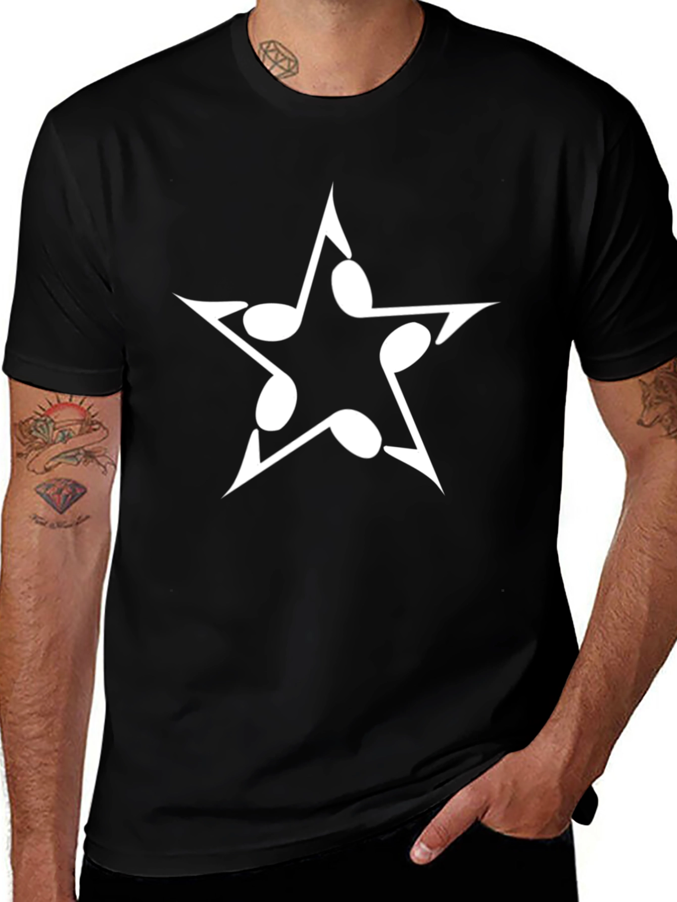 Musical Note Star Graphic Tee - Black