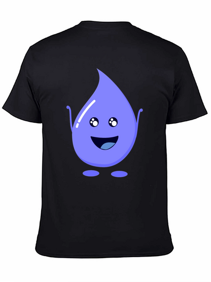 Cute Water Drop Graphic Tee - Black Cotton T-Shirt