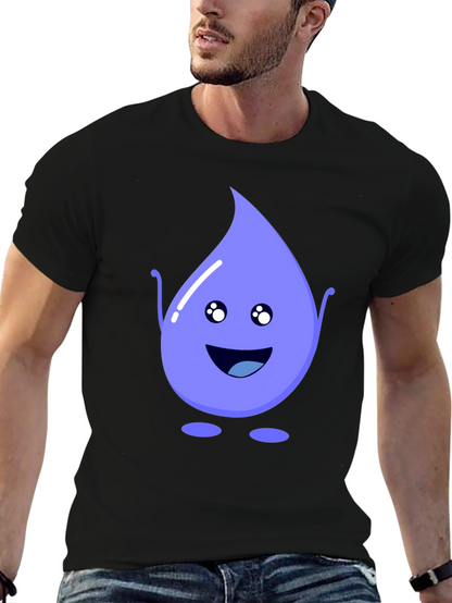 Cute Water Drop Graphic Tee - Black Cotton T-Shirt