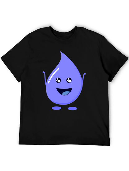 Cute Water Drop Graphic Tee - Black Cotton T-Shirt