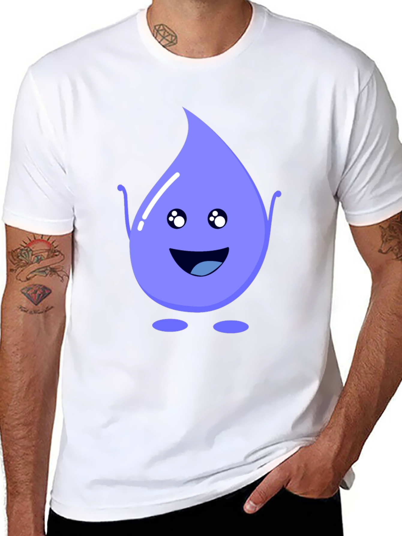 Cute Water Drop Graphic Tee - Black Cotton T-Shirt