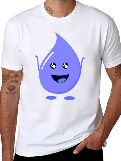 Cute Water Drop Graphic Tee - Black Cotton T-Shirt