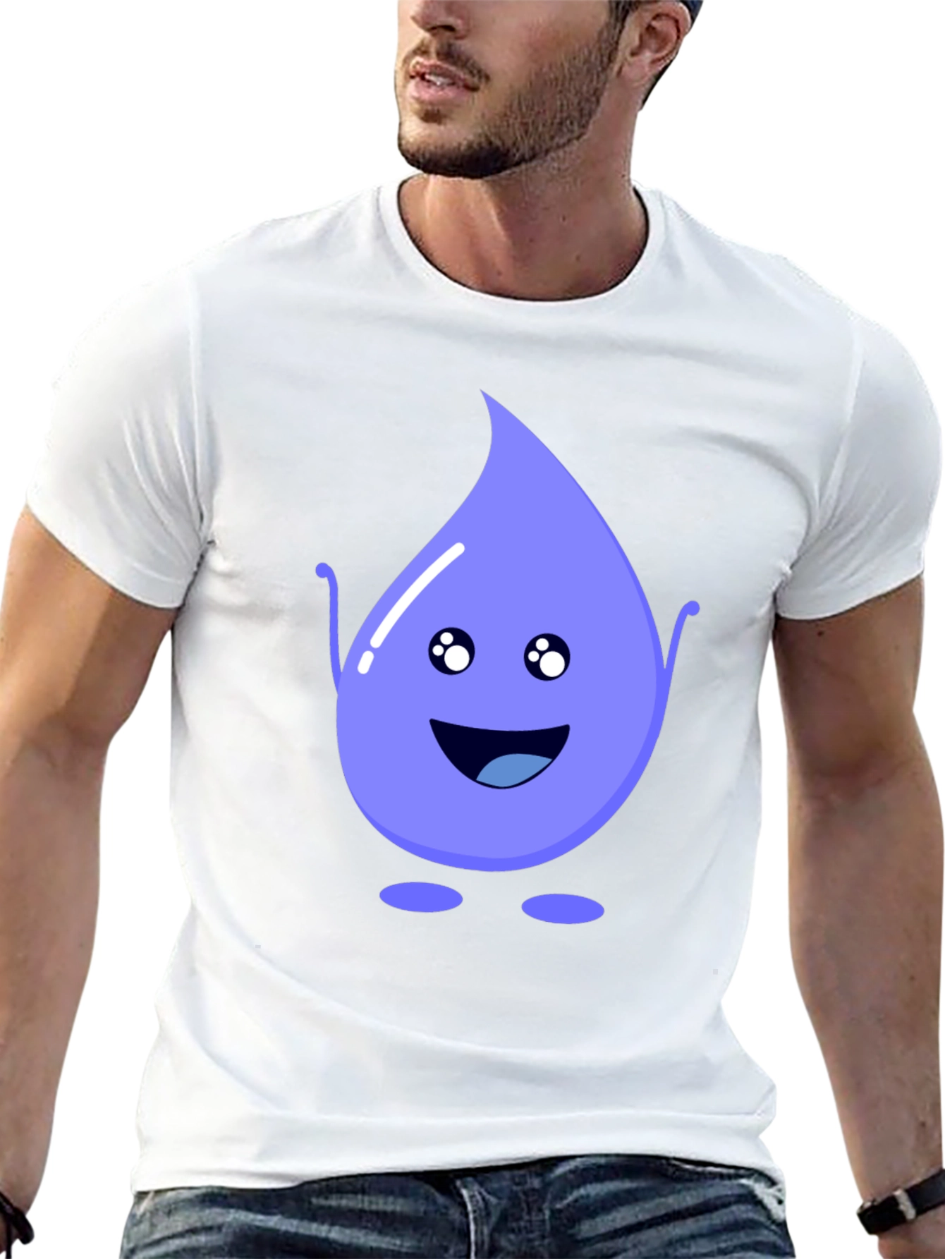 Cute Water Drop Graphic Tee - Black Cotton T-Shirt