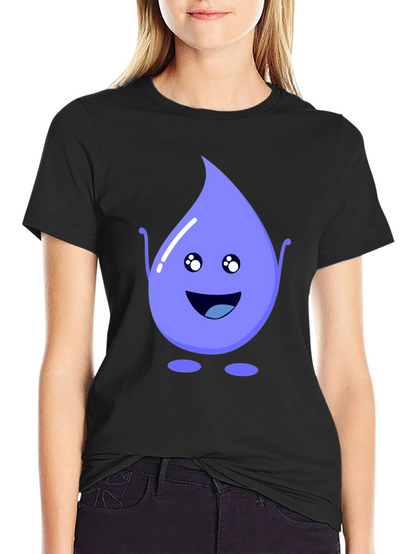 Cute Water Drop Graphic Tee - Black Cotton T-Shirt