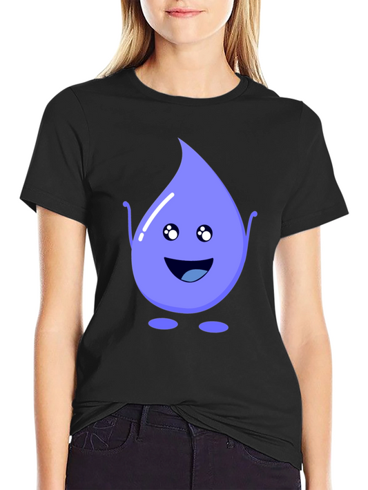 Cute Water Drop Graphic Tee - Black Cotton T-Shirt