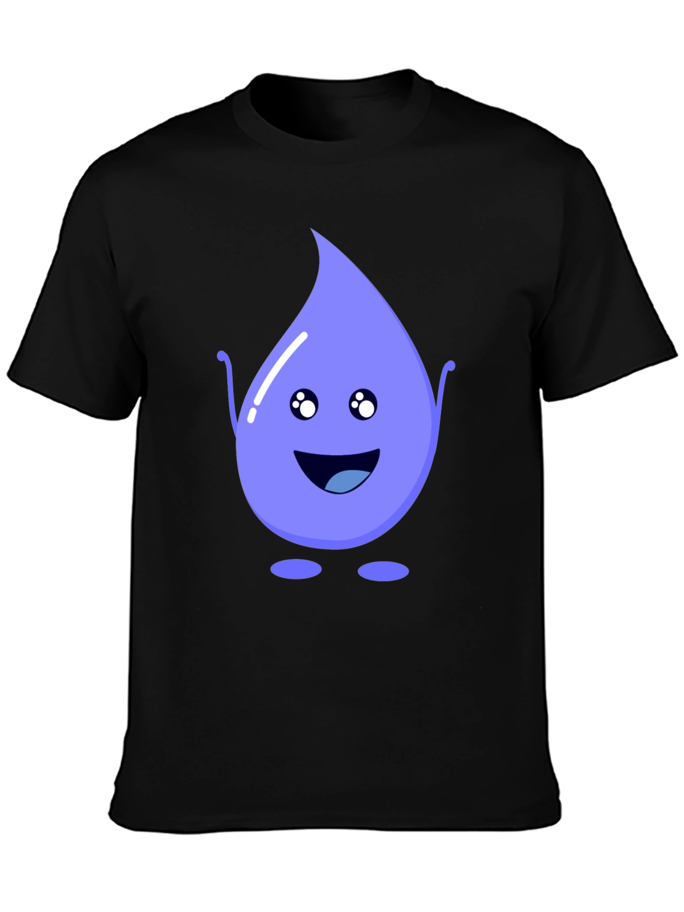 Cute Water Drop Graphic Tee - Black Cotton T-Shirt