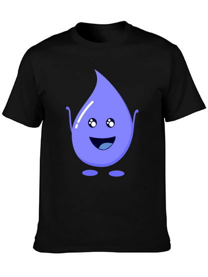 Cute Water Drop Graphic Tee - Black Cotton T-Shirt