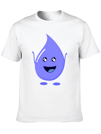 Cute Water Drop Graphic Tee - Black Cotton T-Shirt